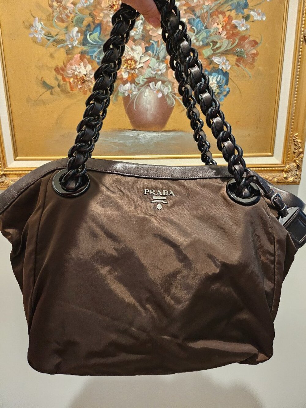 Prada Nylon with Composite Handles Brown Tote